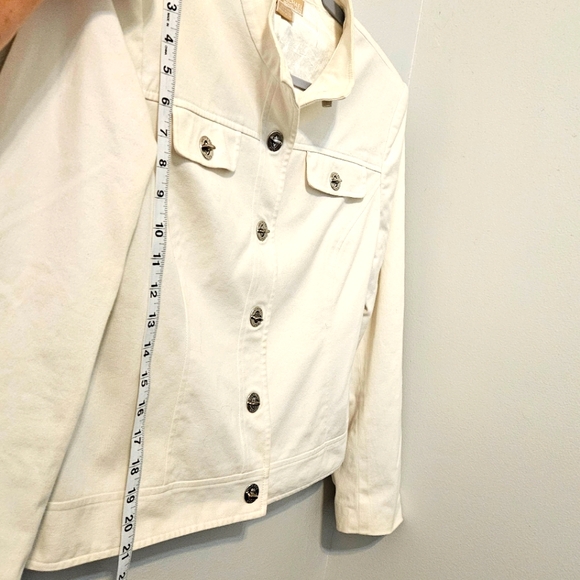 Michael Kors Womens Cropped Cotton Stretch Denim Jacket Turn Clasps White L - Picture 11 of 12